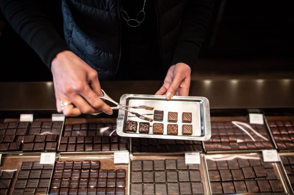 A wide selection of artisanal chocolates at Jean-Paul Hévin in Paris.