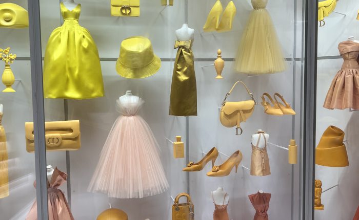 Wall of vintage pieces at the Dior Gallery, Paris.