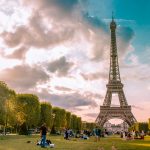 The area of Champs de Mars right in front of the Eiffel Tower.