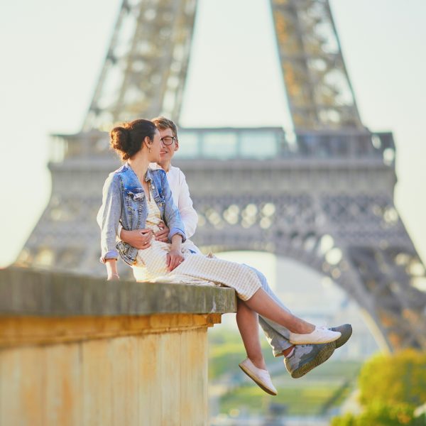 Couple outside Eiffel Tower