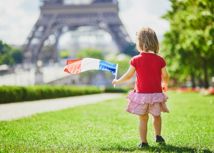 Small girl in paris spring time Eiffel Tower My Private Paris french flag
