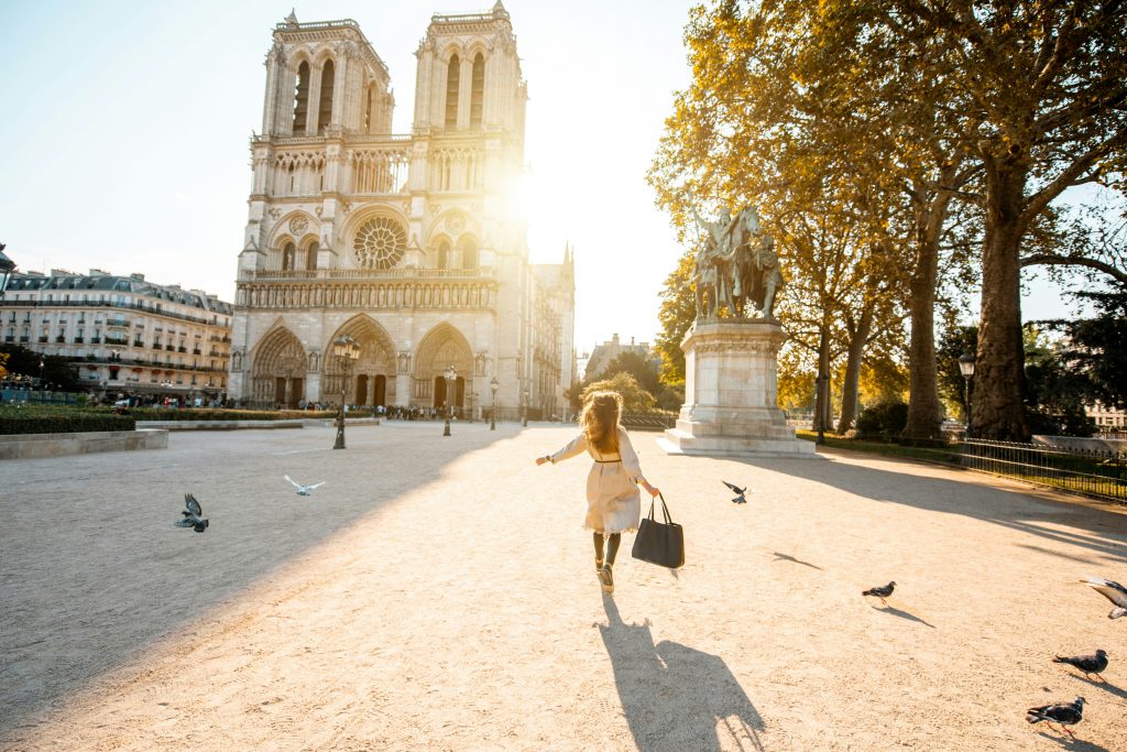 Notre Dame Cathedral lady running sunset my private paris gargoyles history