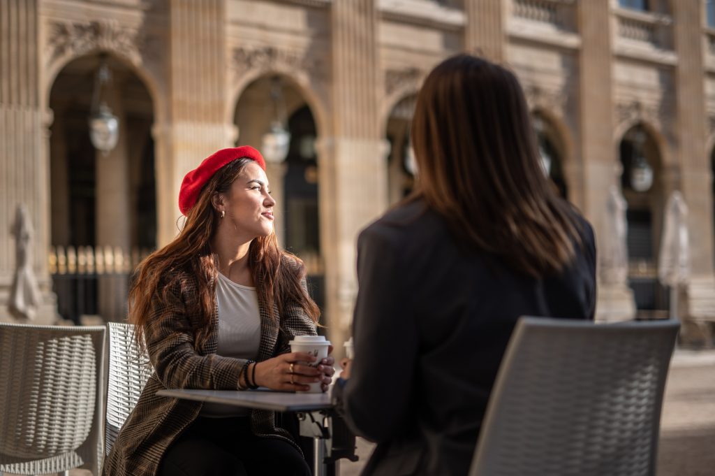 Manon sitting in a terrace cafe in paris, jardin du Palais Royal, my private paris.