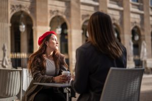 Manon sitting in a terrace cafe in paris, jardin du Palais Royal, my private paris.