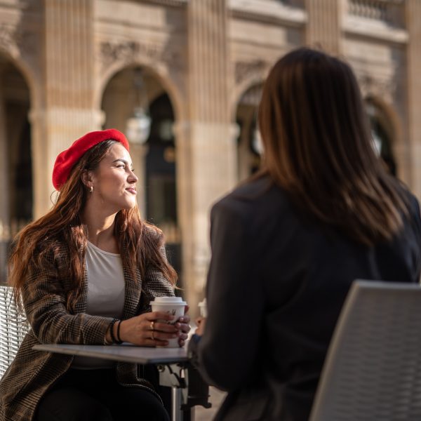 Manon sitting in a terrace cafe in paris, jardin du Palais Royal, my private paris.