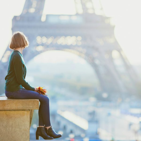 Women in Front Of the Eiffel Tower.