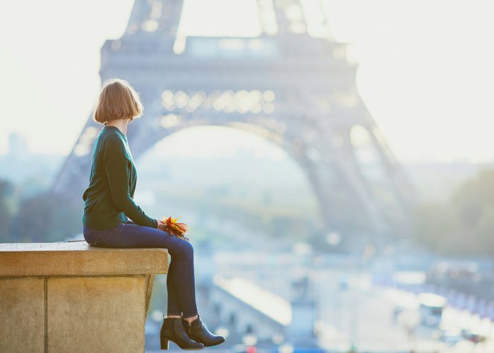 Women in Front Of the Eiffel Tower.
