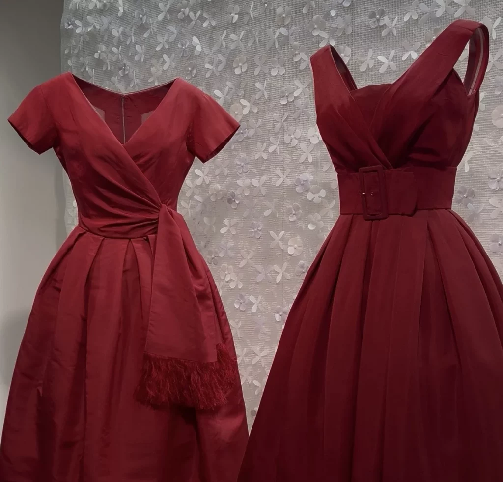 Dresses on display at the exhibition of Christian Dior X Alaïa, Foundation Alaïa, Paris.
