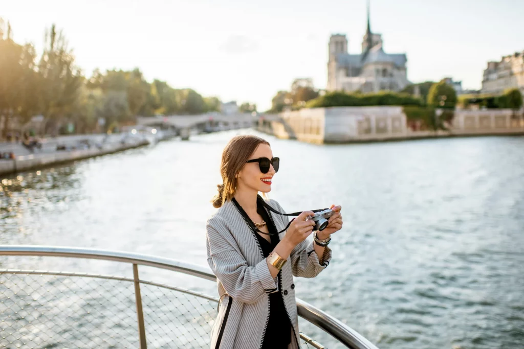 Well dressed women on the Seine river boat river cruise