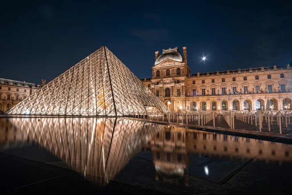 The Louvre Pyramid by Night empty lines in Paris Nuit Blanche 2026