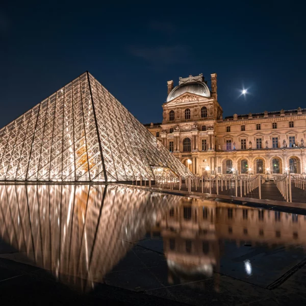 The Louvre Pyramid by Night empty lines in Paris Nuit Blanche 2026