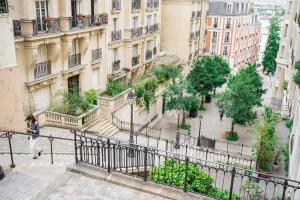 Local courtyard hidden in the Parisian neighborhood of Montmartre