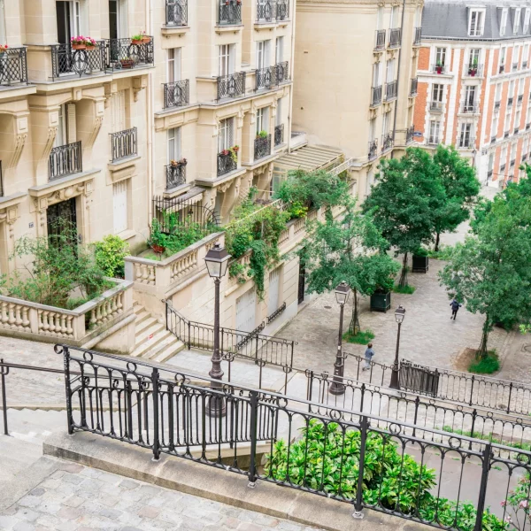 Local courtyard hidden in the Parisian neighborhood of Montmartre
