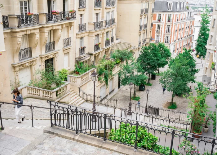 Local courtyard hidden in the Parisian neighborhood of Montmartre