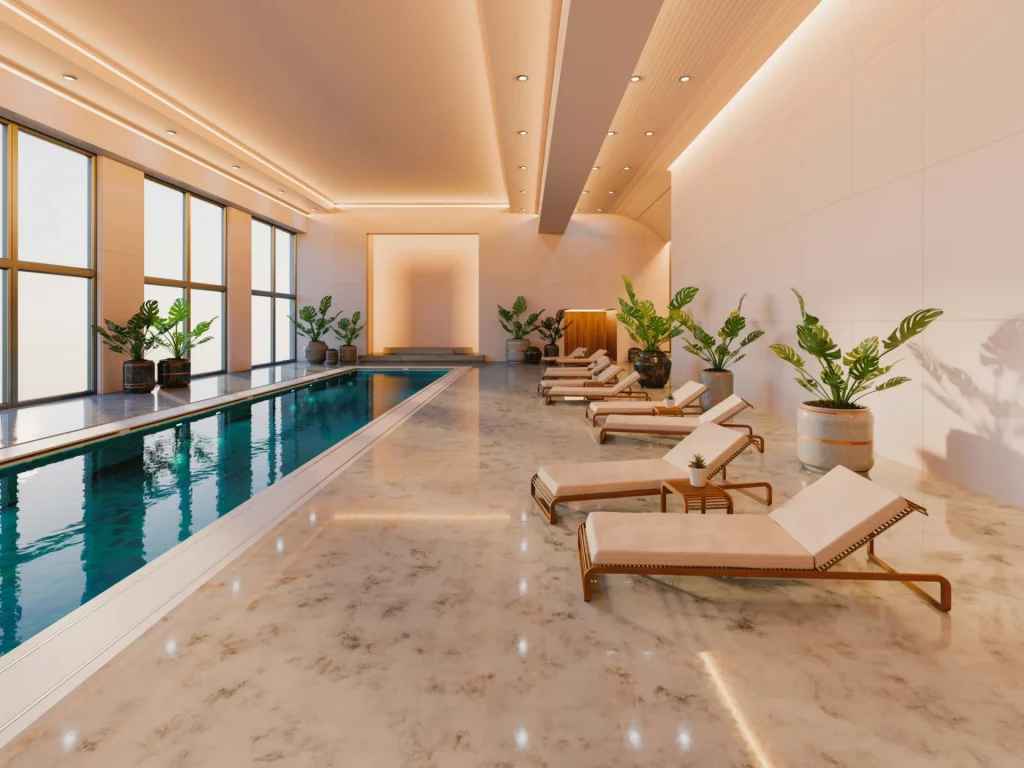A luxurious indoor pool at one of Paris.